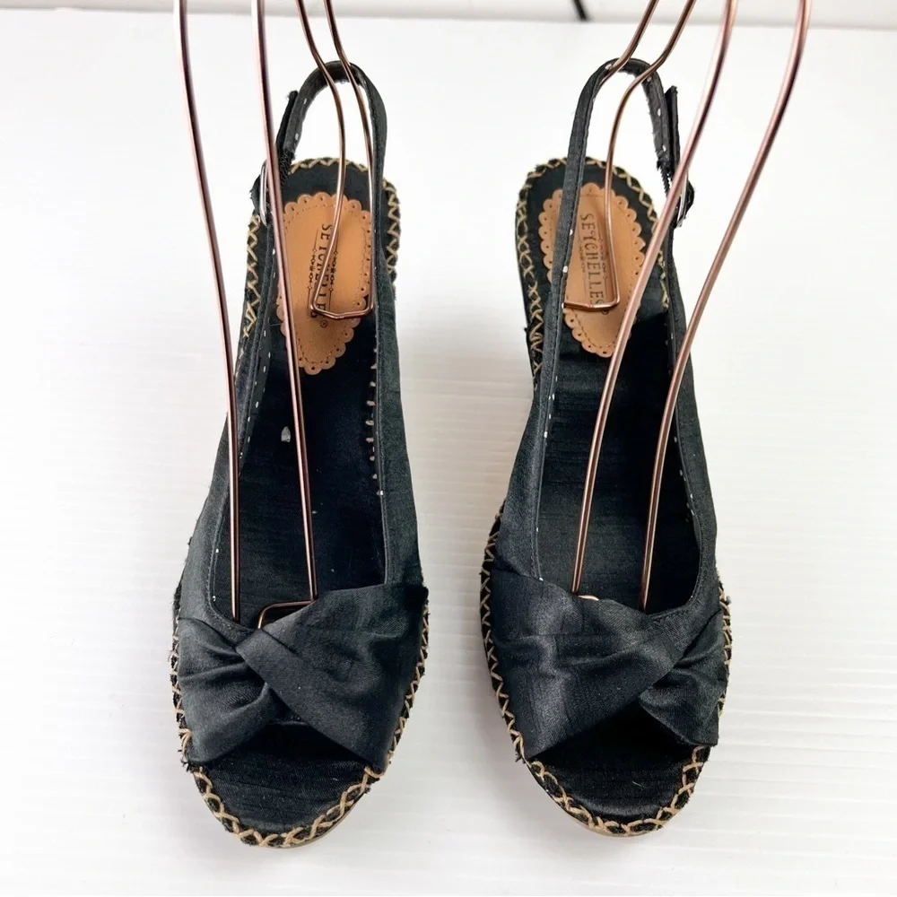 Seychelles SINGAPORE Sandals Womens 8 Cork Wedge Heel Slingback Peep Toe Black